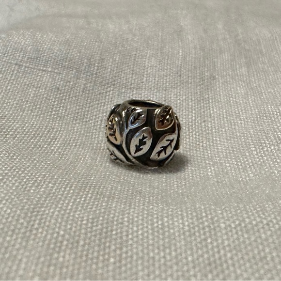 Pandora Fallen Leaves Charm in Silver and 14k Gold - Picture 1 of 3